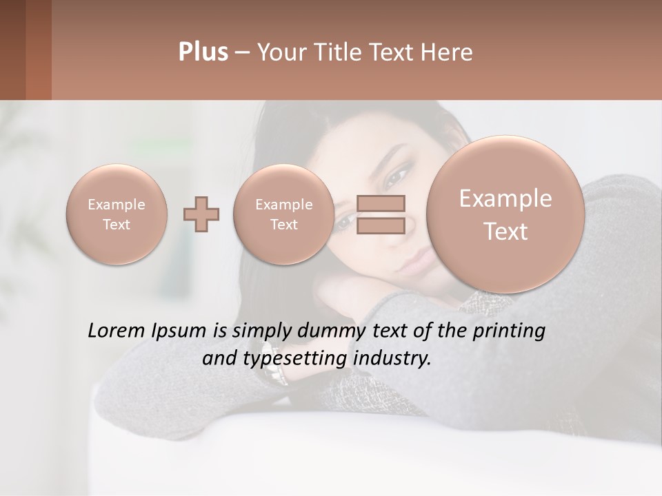 A Woman Sitting On A Bed With Her Hand On Her Chin PowerPoint Template