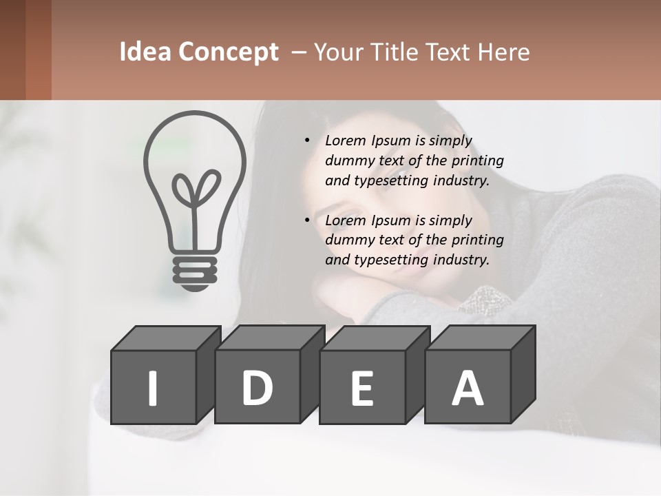 A Woman Sitting On A Bed With Her Hand On Her Chin PowerPoint Template