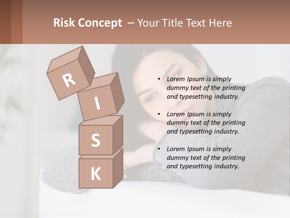 A Woman Sitting On A Bed With Her Hand On Her Chin PowerPoint Template