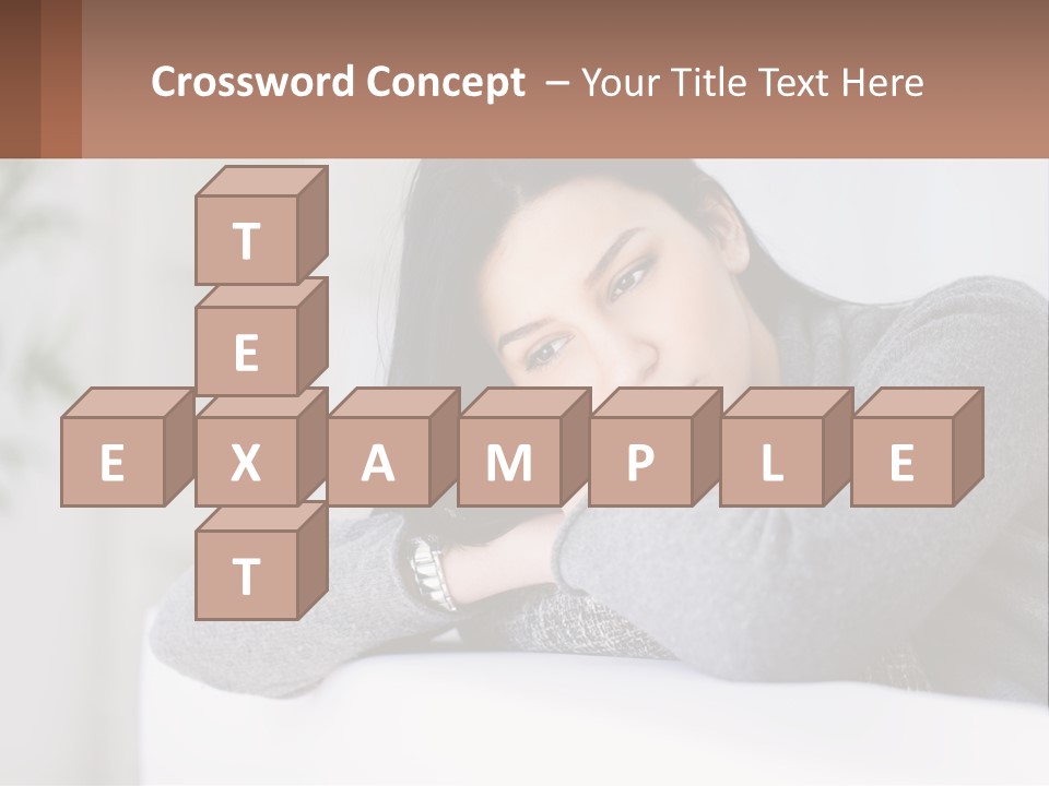 A Woman Sitting On A Bed With Her Hand On Her Chin PowerPoint Template