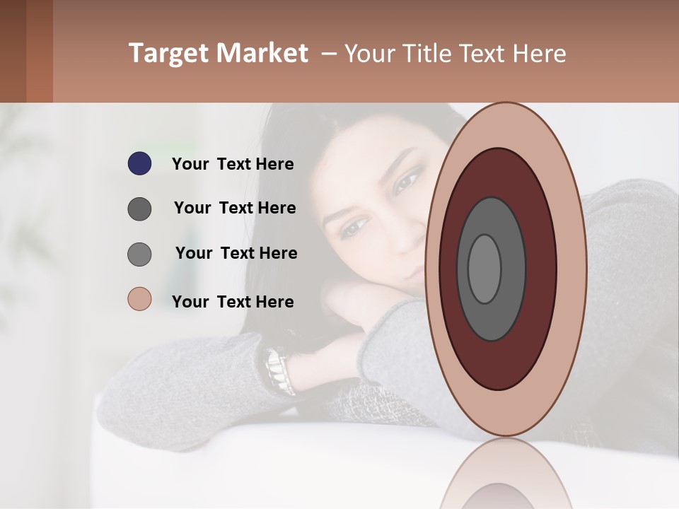 A Woman Sitting On A Bed With Her Hand On Her Chin PowerPoint Template