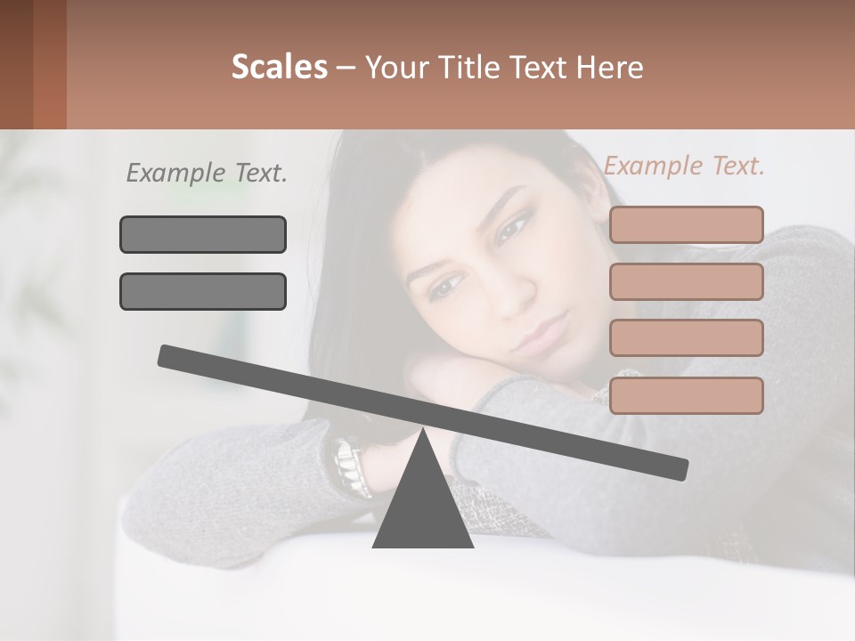 A Woman Sitting On A Bed With Her Hand On Her Chin PowerPoint Template