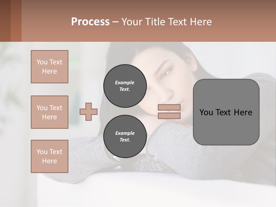 A Woman Sitting On A Bed With Her Hand On Her Chin PowerPoint Template