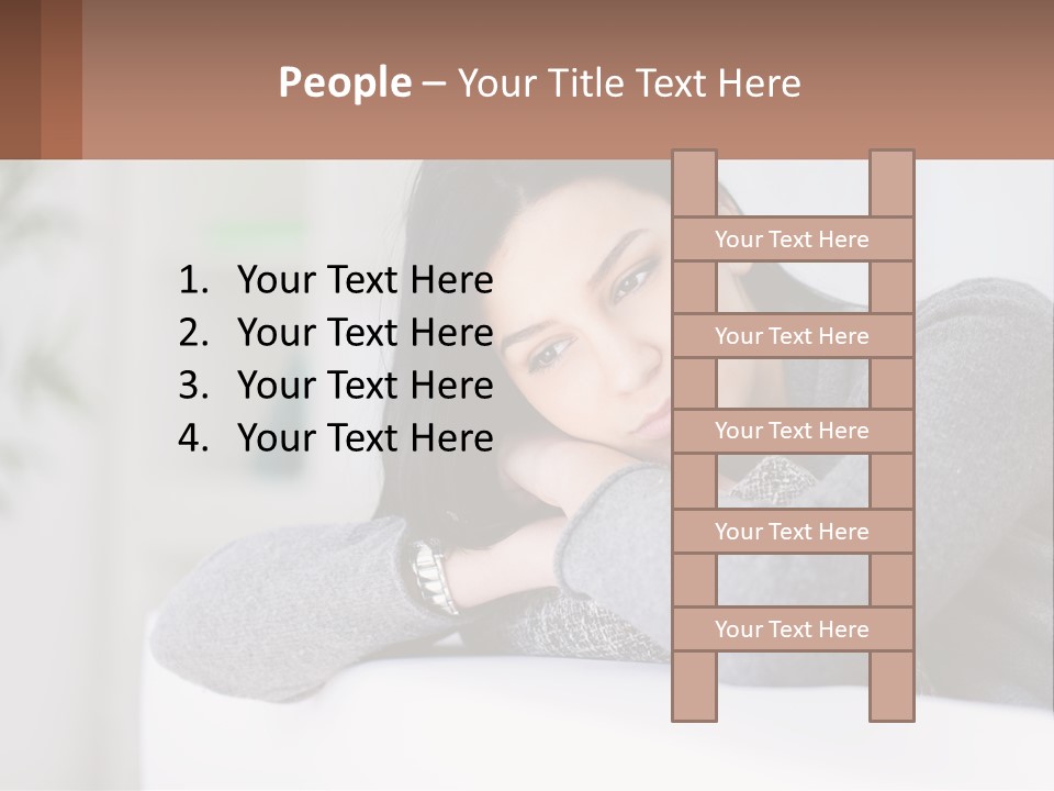 A Woman Sitting On A Bed With Her Hand On Her Chin PowerPoint Template