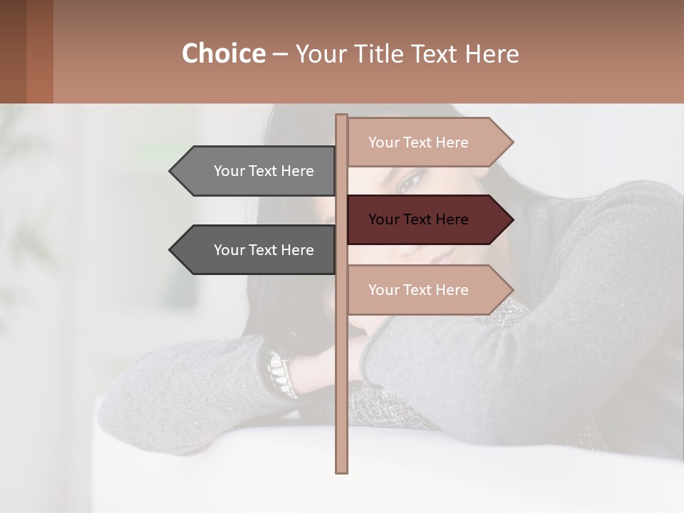 A Woman Sitting On A Bed With Her Hand On Her Chin PowerPoint Template