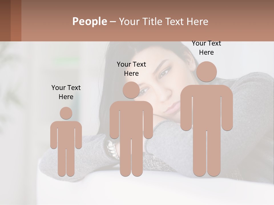 A Woman Sitting On A Bed With Her Hand On Her Chin PowerPoint Template