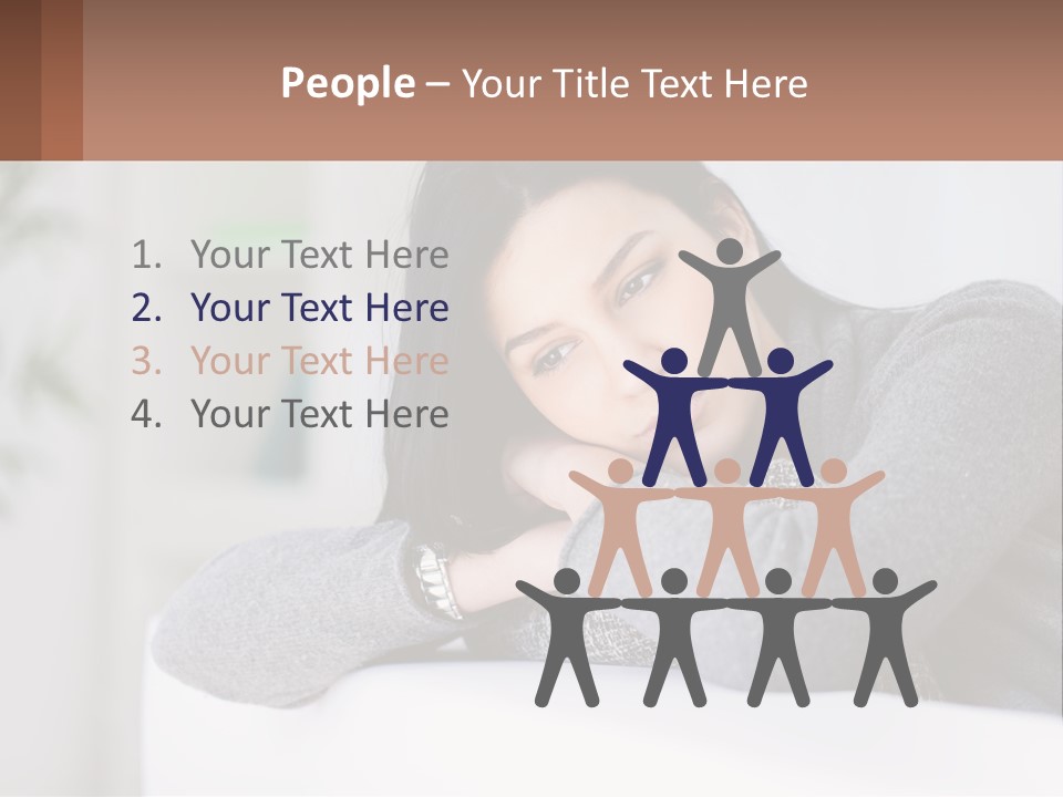 A Woman Sitting On A Bed With Her Hand On Her Chin PowerPoint Template