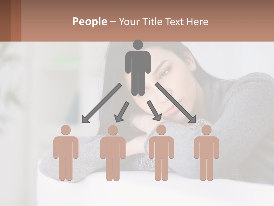 A Woman Sitting On A Bed With Her Hand On Her Chin PowerPoint Template