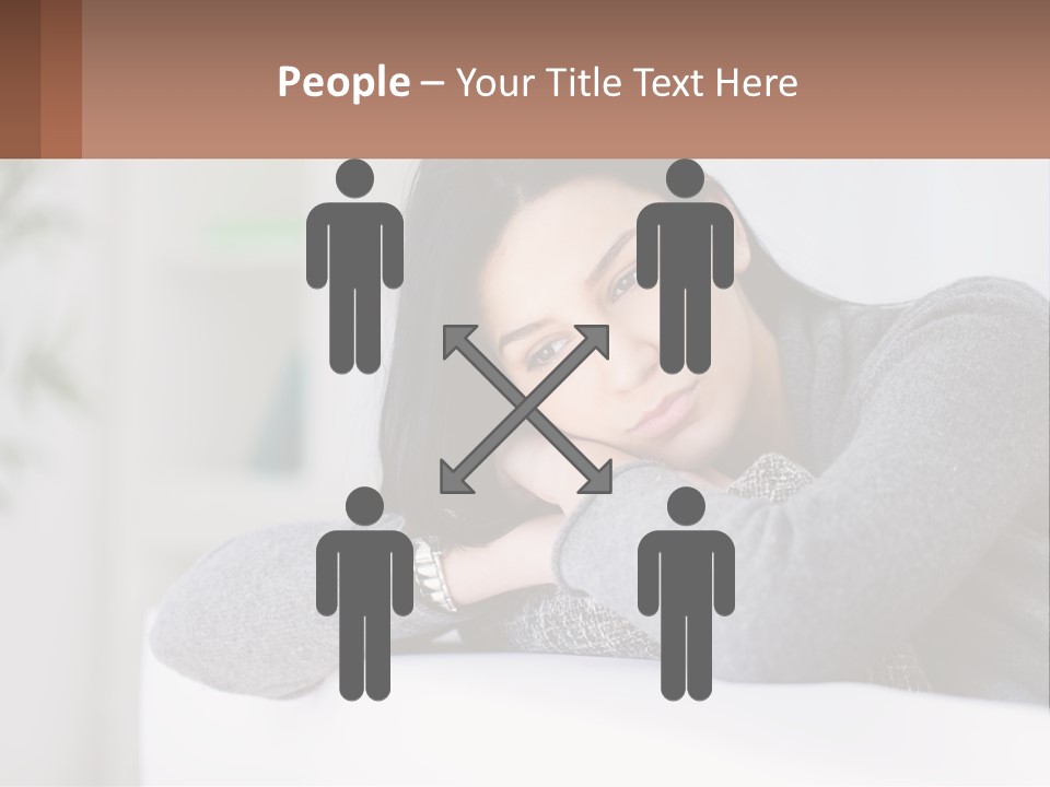 A Woman Sitting On A Bed With Her Hand On Her Chin PowerPoint Template