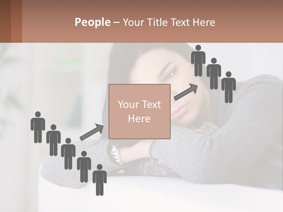A Woman Sitting On A Bed With Her Hand On Her Chin PowerPoint Template