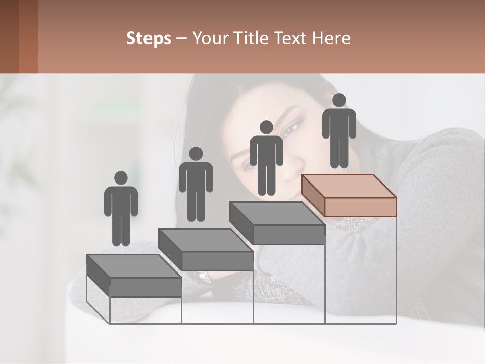 A Woman Sitting On A Bed With Her Hand On Her Chin PowerPoint Template