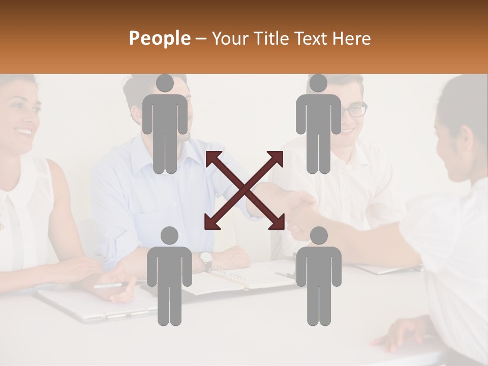 A Group Of People Sitting Around A Table Shaking Hands PowerPoint Template