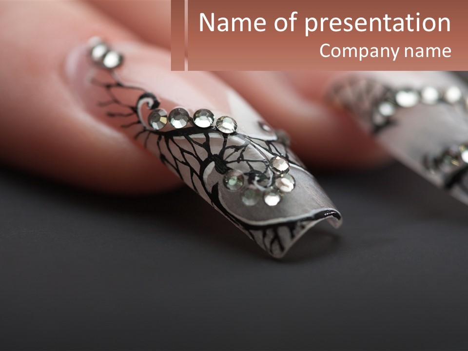 A Woman's Nails With A Design On It PowerPoint Template