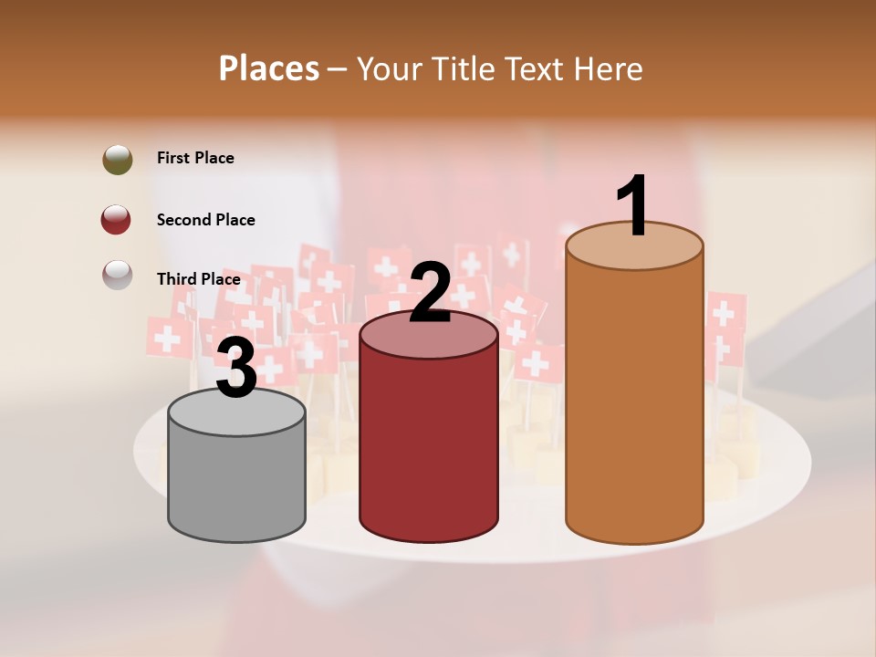 A Woman Holding A Tray Of Cheese With Swiss Flags On It PowerPoint Template