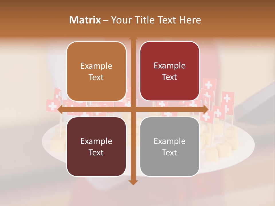 A Woman Holding A Tray Of Cheese With Swiss Flags On It PowerPoint Template