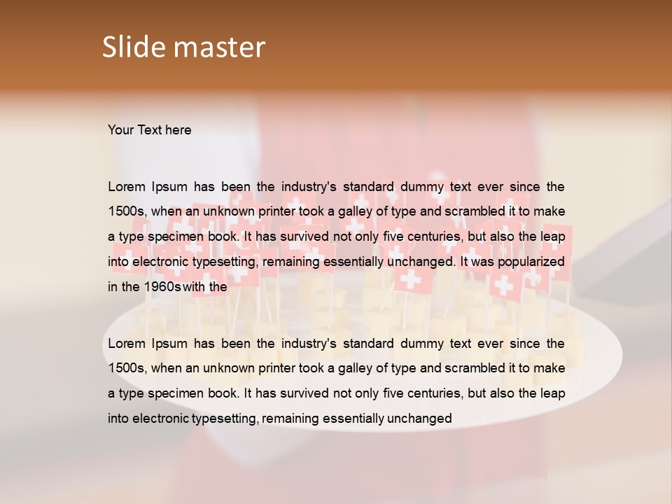 A Woman Holding A Tray Of Cheese With Swiss Flags On It PowerPoint Template