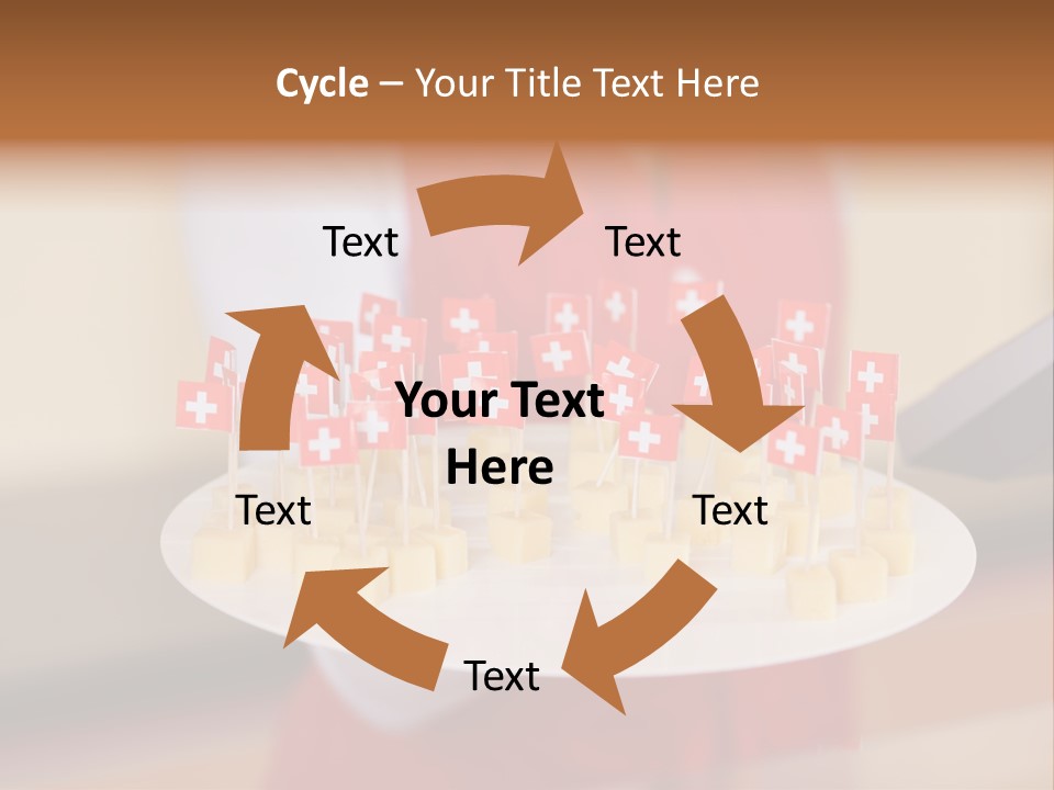 A Woman Holding A Tray Of Cheese With Swiss Flags On It PowerPoint Template