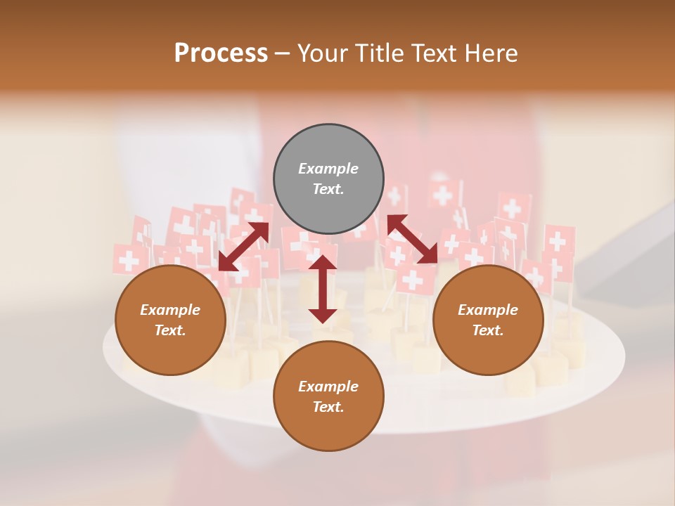 A Woman Holding A Tray Of Cheese With Swiss Flags On It PowerPoint Template
