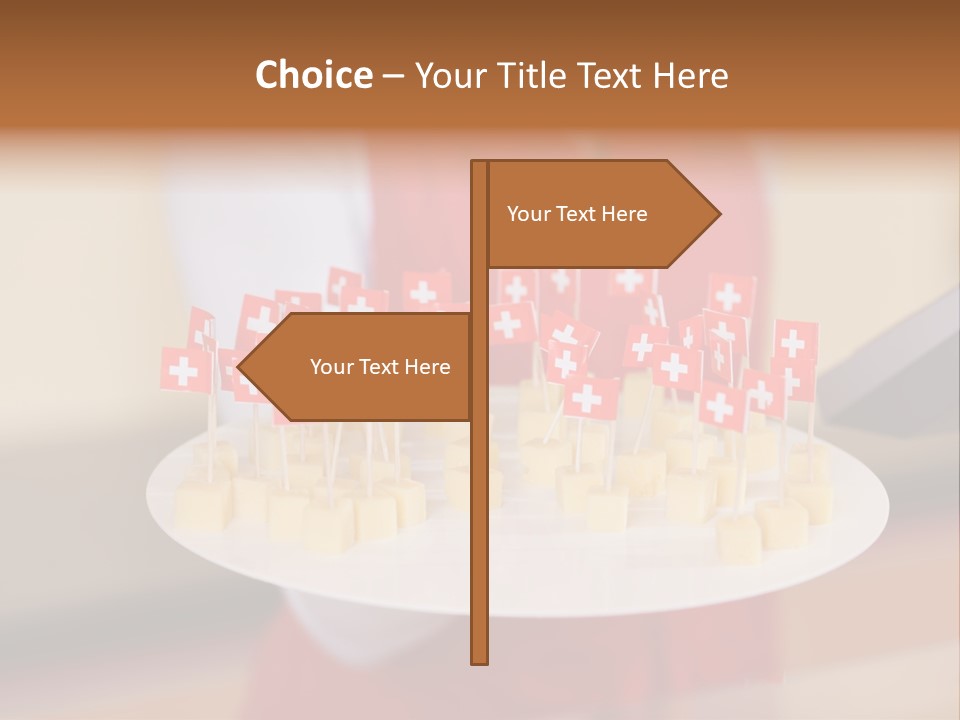 A Woman Holding A Tray Of Cheese With Swiss Flags On It PowerPoint Template