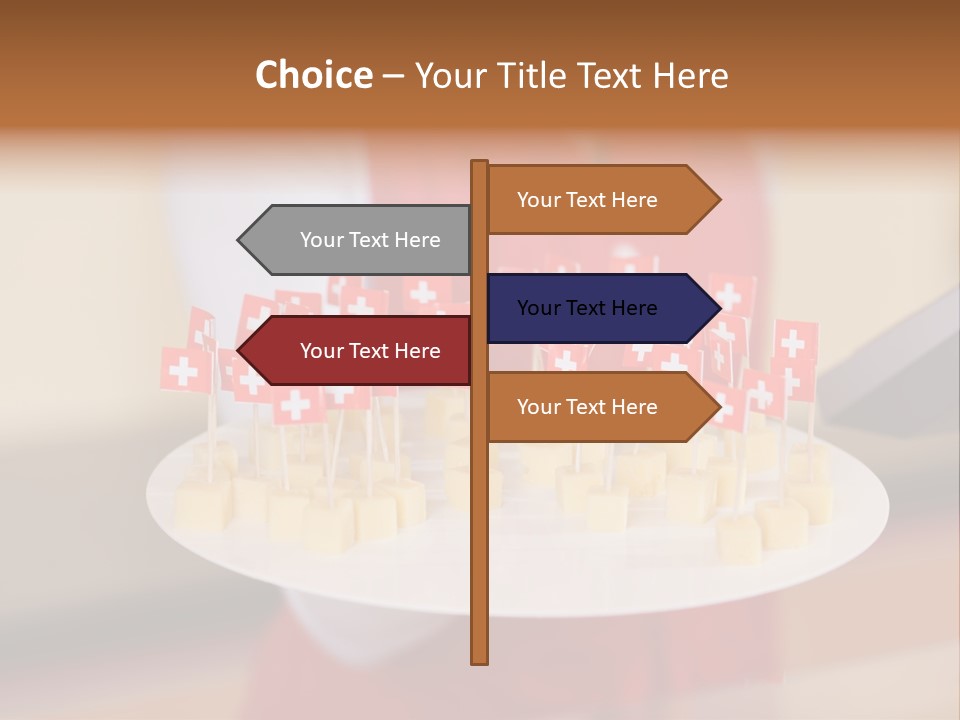 A Woman Holding A Tray Of Cheese With Swiss Flags On It PowerPoint Template