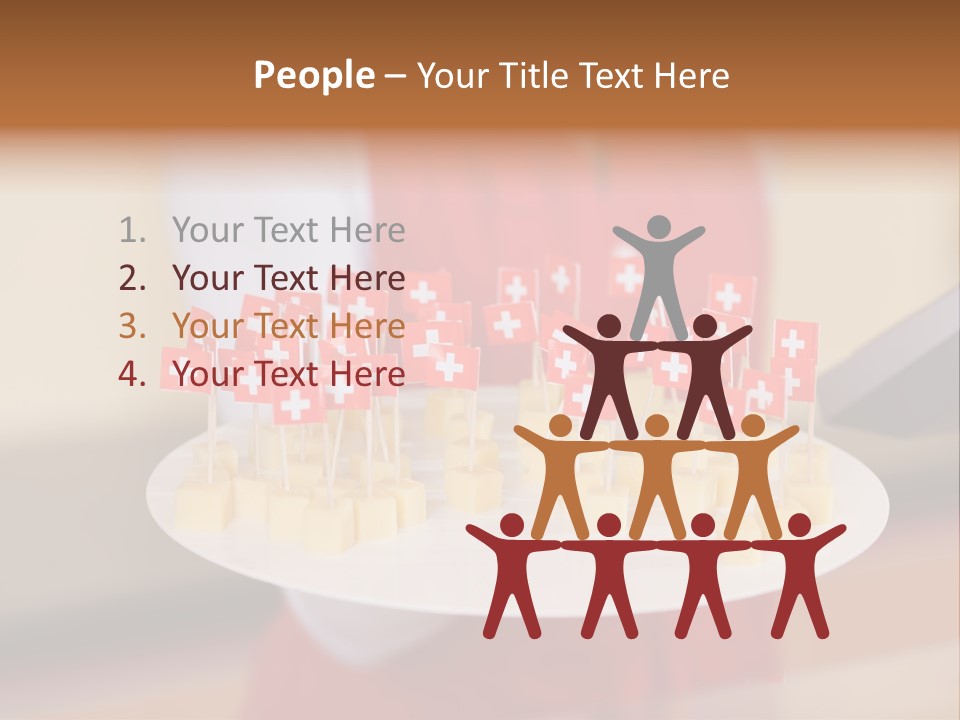 A Woman Holding A Tray Of Cheese With Swiss Flags On It PowerPoint Template