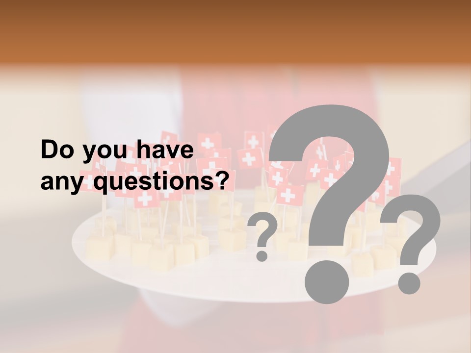 A Woman Holding A Tray Of Cheese With Swiss Flags On It PowerPoint Template