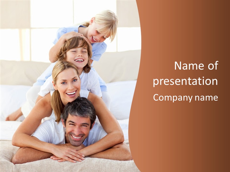 A Family Laying On Top Of Each Other On A Bed PowerPoint Template