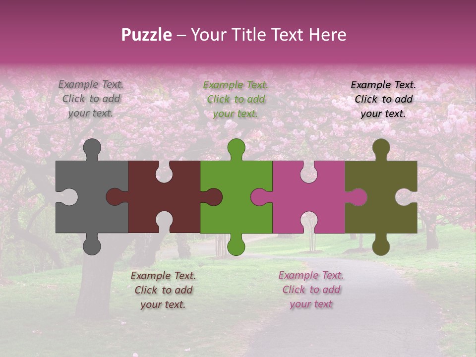 A Path With Pink Flowers On It And A Green Field In The Background PowerPoint Template
