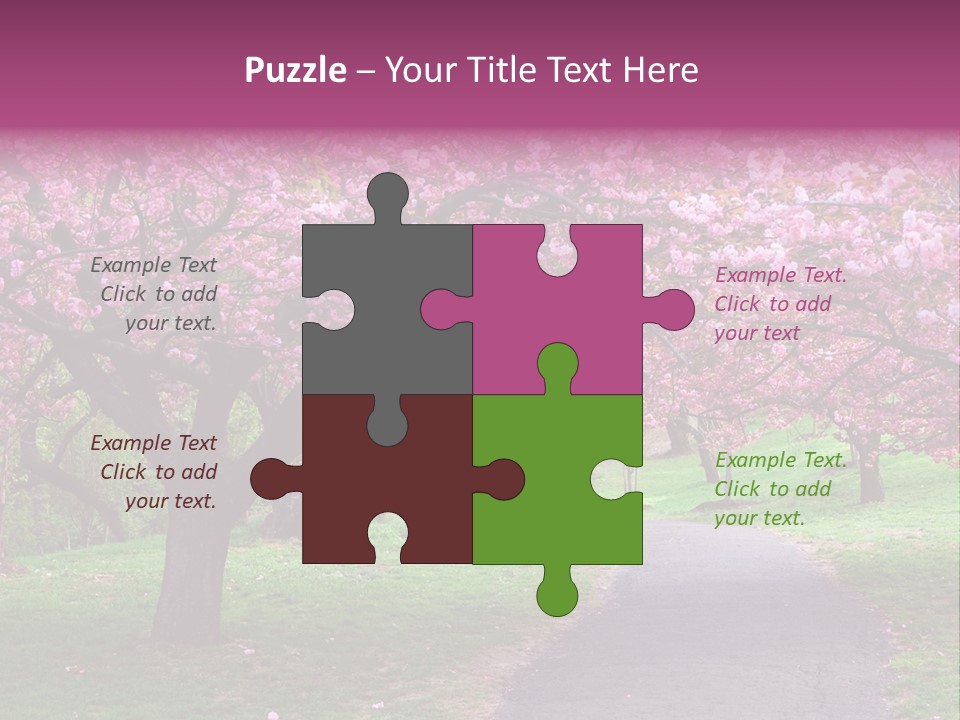 A Path With Pink Flowers On It And A Green Field In The Background PowerPoint Template