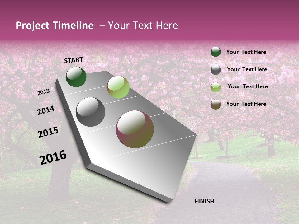 A Path With Pink Flowers On It And A Green Field In The Background PowerPoint Template
