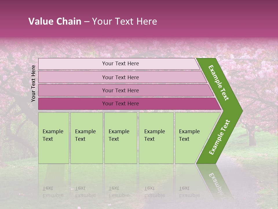 A Path With Pink Flowers On It And A Green Field In The Background PowerPoint Template
