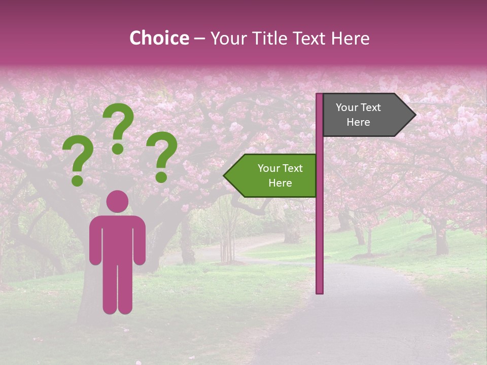 A Path With Pink Flowers On It And A Green Field In The Background PowerPoint Template