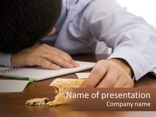 A Man Eating A Piece Of Pizza On Top Of A Wooden Table PowerPoint Template