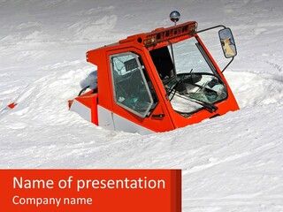 An Orange Snow Plow Is In The Snow PowerPoint Template