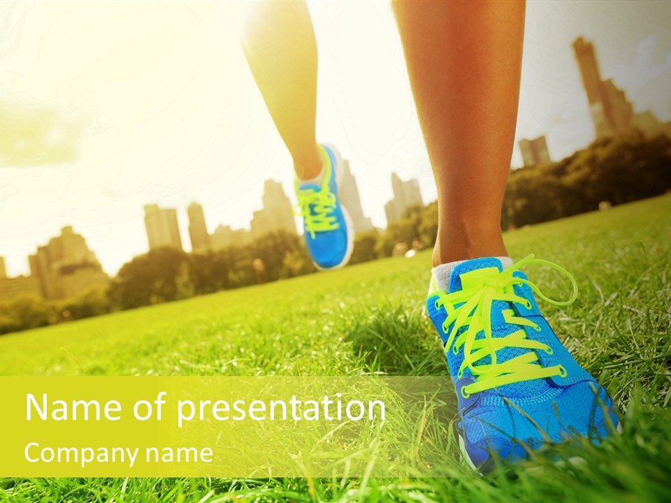 A Person Running In The Grass With A City In The Background PowerPoint Template