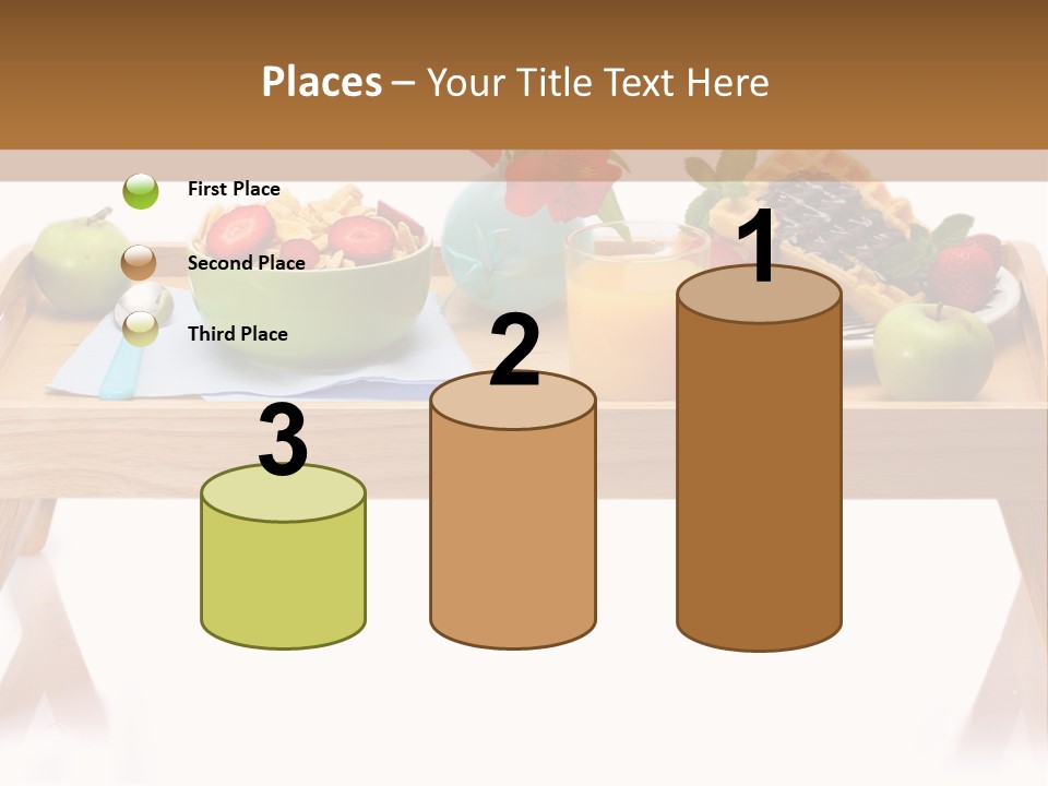 A Wooden Table Topped With A Bowl Of Fruit And A Plate Of Waffles PowerPoint Template