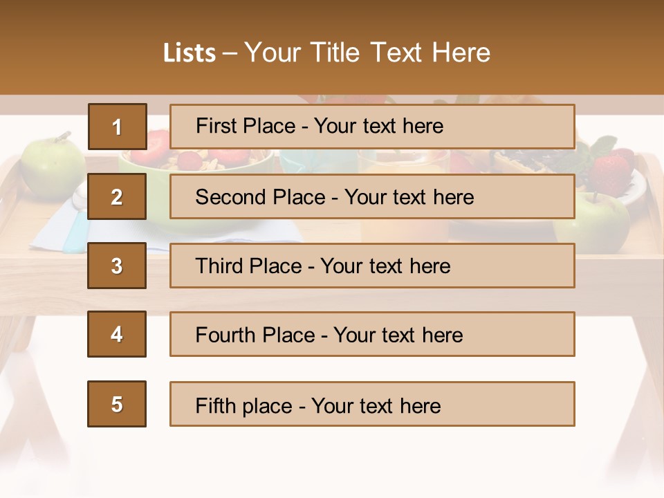 A Wooden Table Topped With A Bowl Of Fruit And A Plate Of Waffles PowerPoint Template
