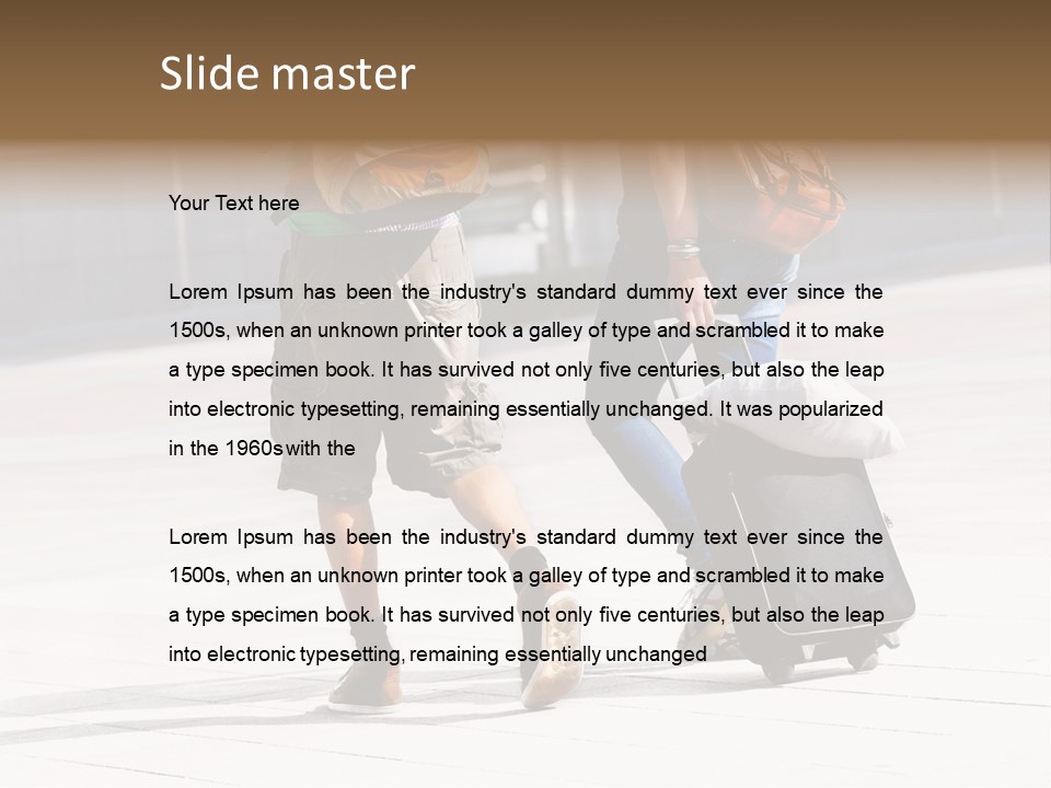 A Man And A Woman Walking Down A Street With Luggage PowerPoint Template