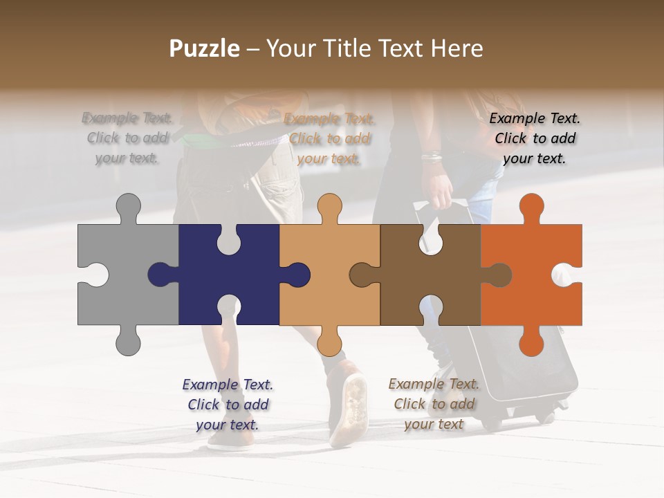 A Man And A Woman Walking Down A Street With Luggage PowerPoint Template