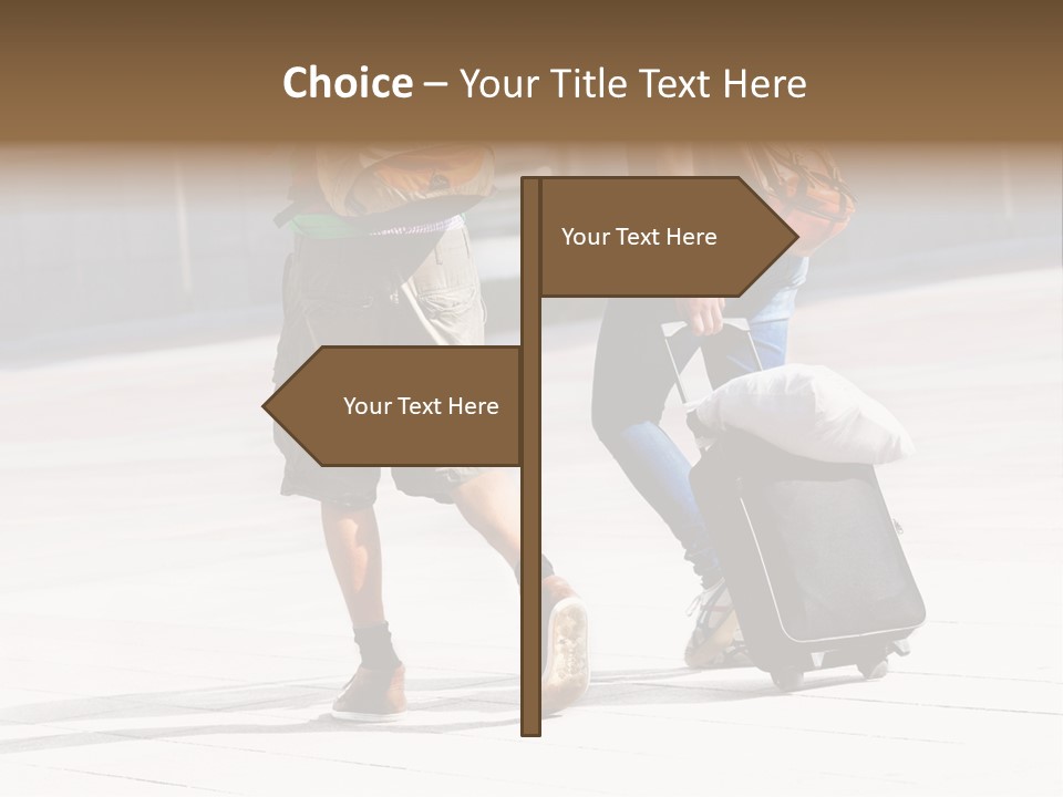 A Man And A Woman Walking Down A Street With Luggage PowerPoint Template