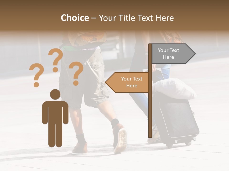 A Man And A Woman Walking Down A Street With Luggage PowerPoint Template