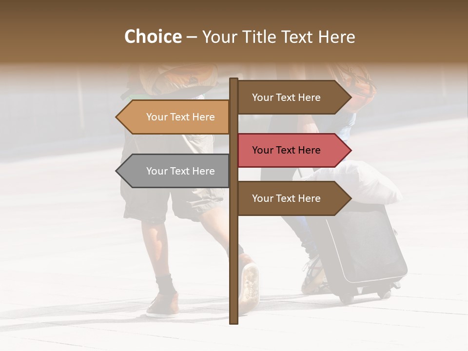 A Man And A Woman Walking Down A Street With Luggage PowerPoint Template