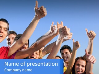 A Group Of People Holding Their Hands Up In The Air PowerPoint Template