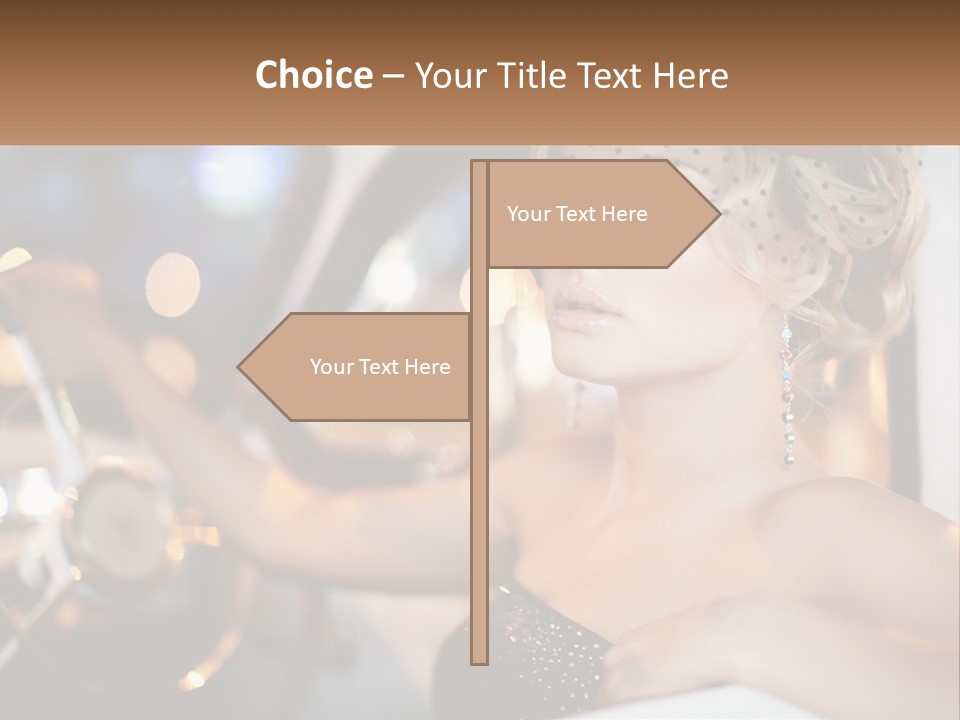 A Woman In A Black Dress Sitting In A Car PowerPoint Template