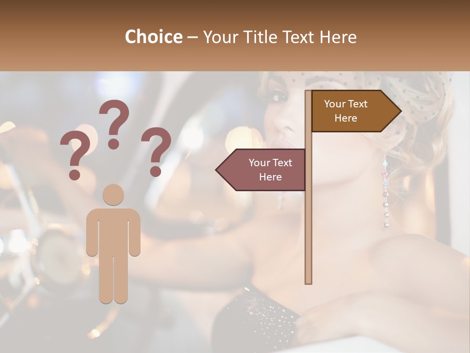 A Woman In A Black Dress Sitting In A Car PowerPoint Template