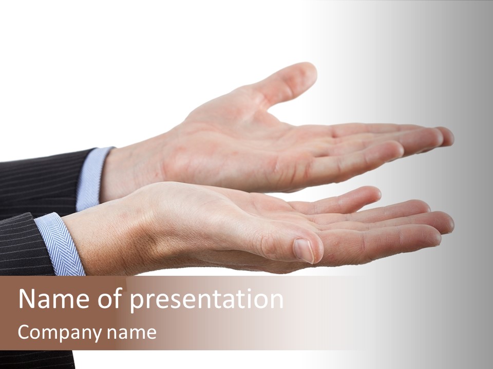 A Person In A Suit Holding Out Their Hands PowerPoint Template