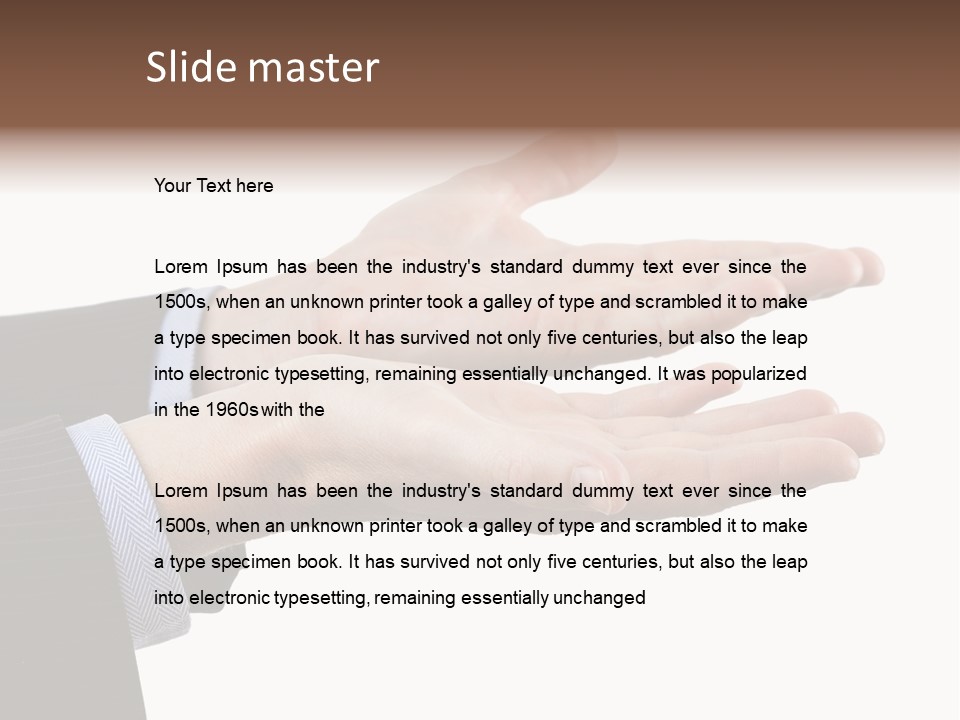 A Person In A Suit Holding Out Their Hands PowerPoint Template