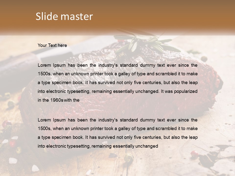 A Piece Of Steak On A Cutting Board With A Knife PowerPoint Template