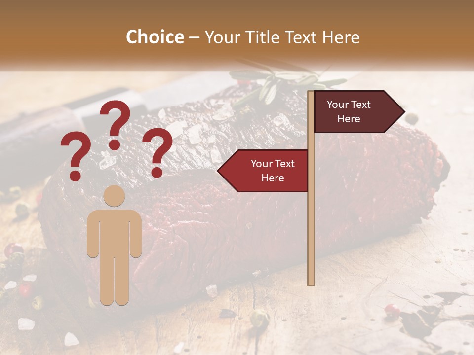 A Piece Of Steak On A Cutting Board With A Knife PowerPoint Template