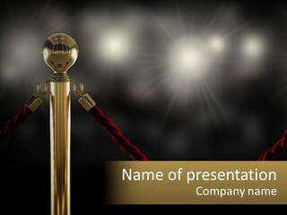 A Golden Trophy On A Red Rope With Spotlights In The Background PowerPoint Template
